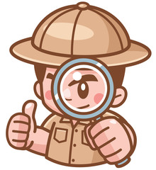 Vector illustration of Safari Boy with magnifying glass