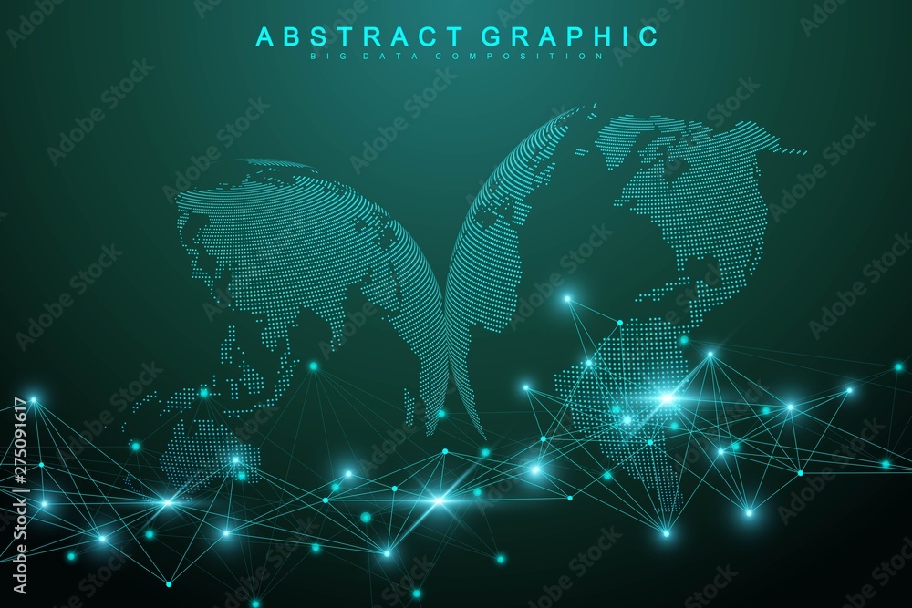 Poster geometric graphic background molecule and communication. connected lines with dots. minimalism chaot