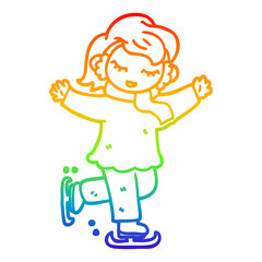 rainbow gradient line drawing cartoon girl ice skating