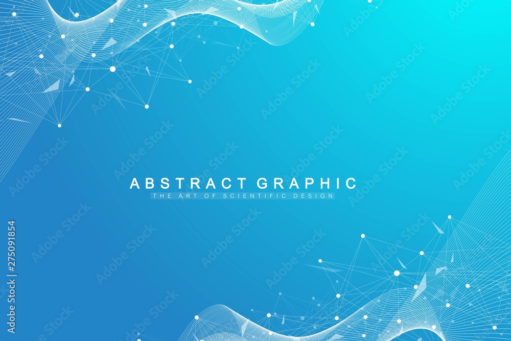 Poster geometric graphic background molecule and communication. connected lines with dots. minimalism chaot