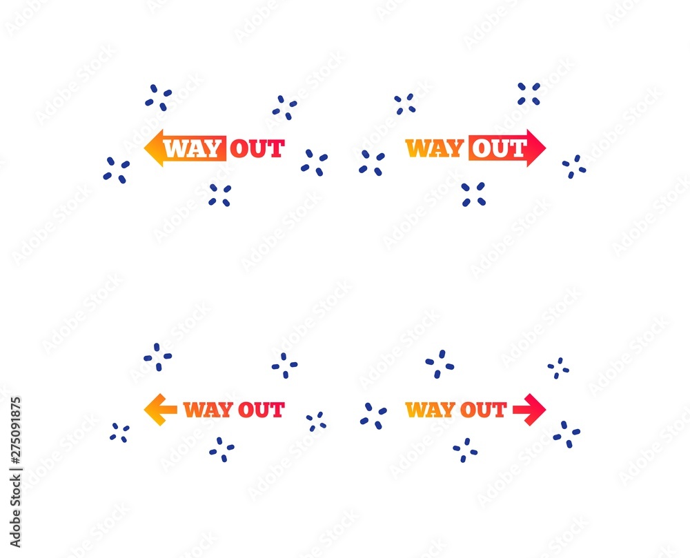 Poster way out icons. left and right arrows symbols. direction signs in the subway. random dynamic shapes. 