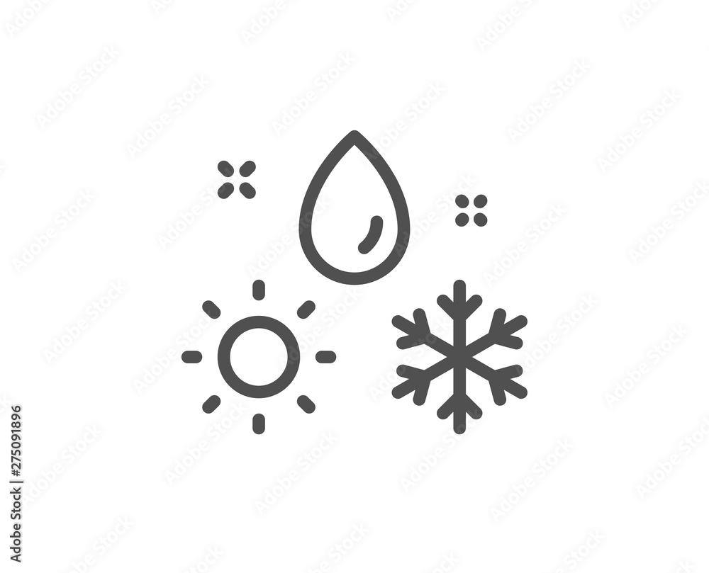 Poster weather line icon. winter snowflake sign. sun and rain symbol. quality design element. linear style 