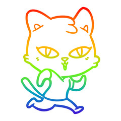 rainbow gradient line drawing cartoon cat out for a run