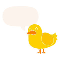 cartoon duck and speech bubble in retro style