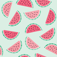 Seamless watermelon pattern. Summer vector background with watermelon slices. 
