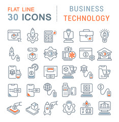 Set Vector Line Icons of Business Technology