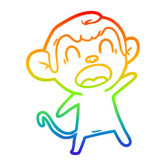 rainbow gradient line drawing shouting cartoon monkey