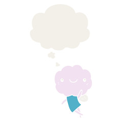 cute cloud head creature and thought bubble in retro style