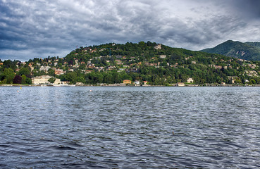 Fototapeta na wymiar View of Como lake in a cloudy day, Italy