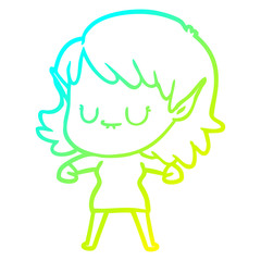 cold gradient line drawing happy cartoon elf girl