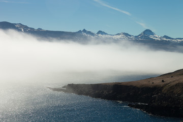 Foggy multicolored spring landscape of Iceland