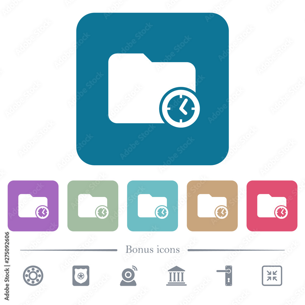 Poster directory creation time flat icons on color rounded square backgrounds