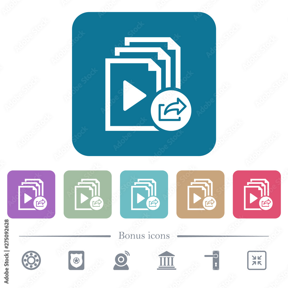 Aufkleber export playlist flat icons on color rounded square backgrounds