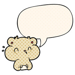 cartoon hamster and full cheek pouches and speech bubble in comic book style