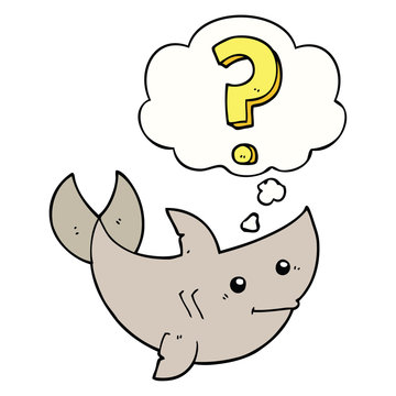 cartoon shark asking question and thought bubble