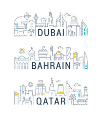 Fototapeta premium Linear Banners of Dubai, Bahrain, Qatar