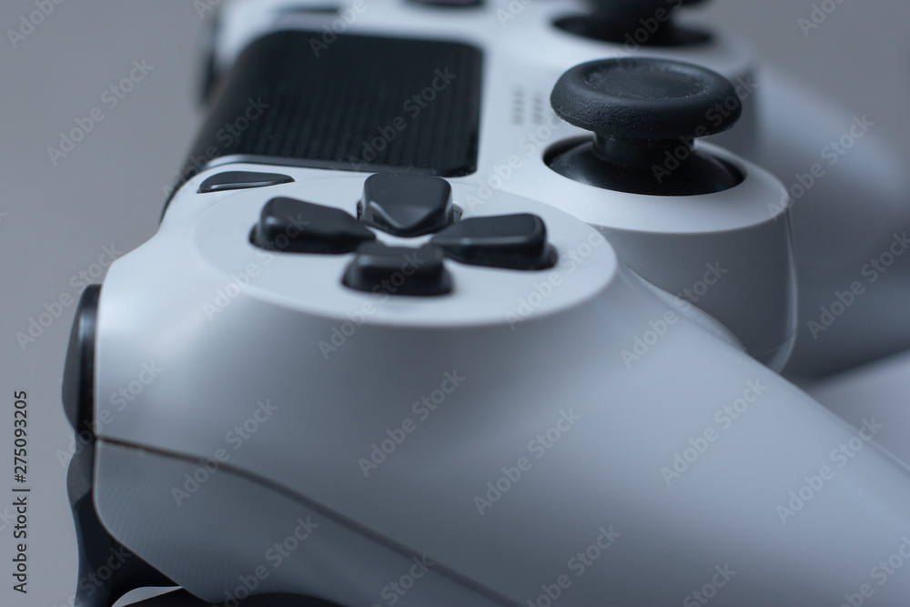 Poster close up macro veiw of buttons controller. video game console.