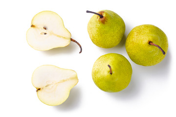Group of yellow pears on a white background