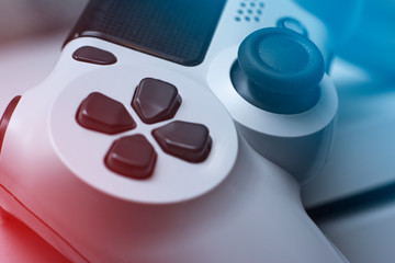 Obraz na płótnie Canvas Joystic. Close up macro view of Dualshock 4 wireless controlle.