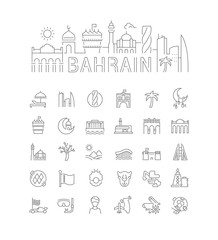 Fototapeta premium Linear Illustration of Bahrain with Icons