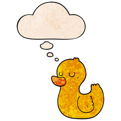 cartoon duck and thought bubble in grunge texture pattern style