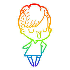 rainbow gradient line drawing cute cartoon girl with hipster haircut