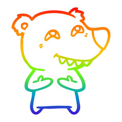 rainbow gradient line drawing cartoon polar bear showing teeth