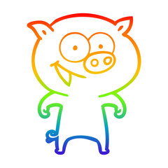 rainbow gradient line drawing cheerful pig cartoon