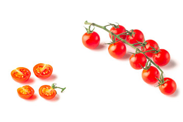 Сherry tomatoes with sliced isolated on white background.
