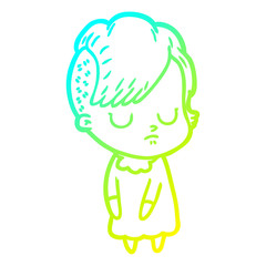 cold gradient line drawing cartoon woman