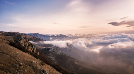 Clouds and rocks. Mountain range Demerdzhi