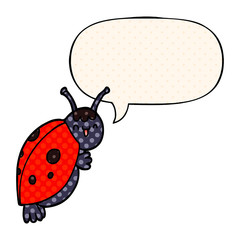 cute cartoon ladybug and speech bubble in comic book style