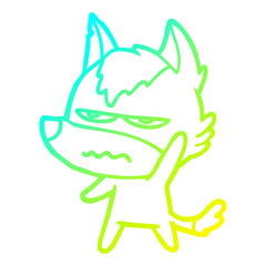 cold gradient line drawing cartoon annoyed wolf