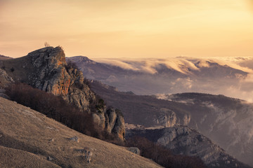 Clouds and rocks. Mountain range Demerdzhi