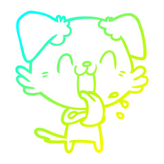 cold gradient line drawing cartoon panting dog