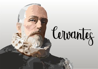 Cervantes - portrait - obrazy, fototapety, plakaty