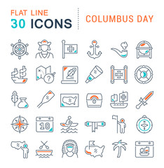 Set Vector Line Icons of Columbus Day