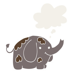 cartoon elephant and thought bubble in retro style