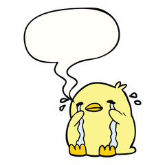 cartoon crying bird and speech bubble