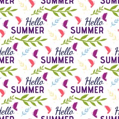Hello Summer Greeting Text Flat Seamless Pattern