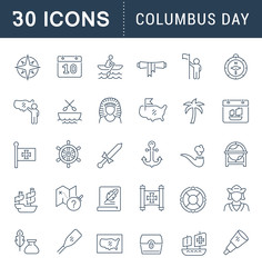 Set Vector Line Icons of Columbus Day