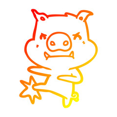 warm gradient line drawing angry cartoon pig karate kicking