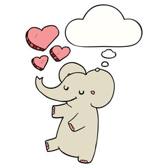 cartoon elephant with love hearts and thought bubble