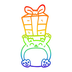 rainbow gradient line drawing cute cartoon christmas bear