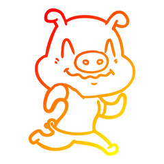 Obraz premium warm gradient line drawing nervous cartoon pig