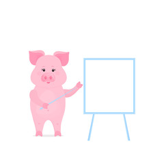 Pig hold a blank sign, clean poster, empty poster, banner. Funny piggy