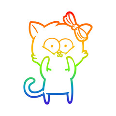 rainbow gradient line drawing cartoon cat