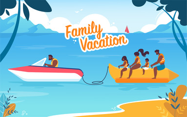 Fototapeta na wymiar Colorful Banner Family Vacation Lettering Cartoon.