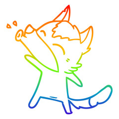 rainbow gradient line drawing howling wolf cartoon
