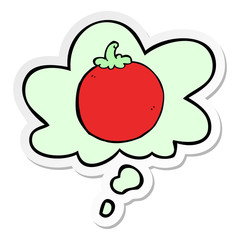 cartoon tomato and thought bubble as a printed sticker
